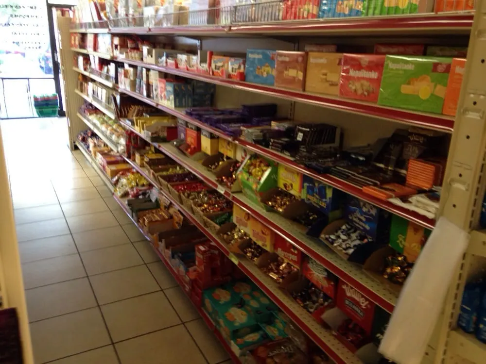 Shelves of snacks and sweets